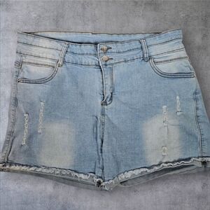 Unbranded Light Wash Denim Distressed Raw Hem Jean Shorts Size 16‎ Women's G43
